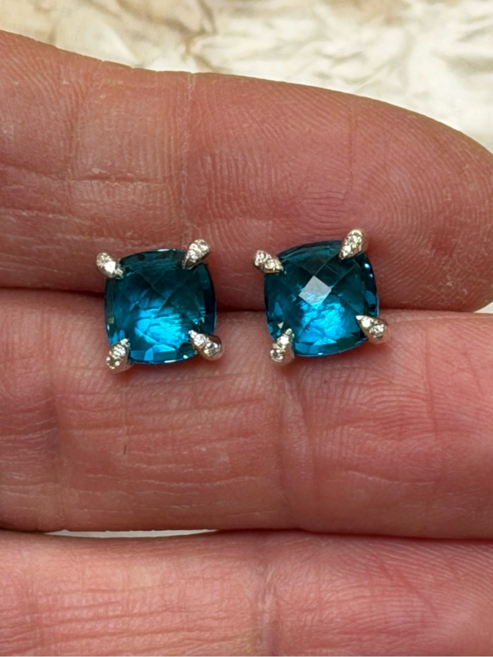 david yurman Chatiline Earrings with blue topaz